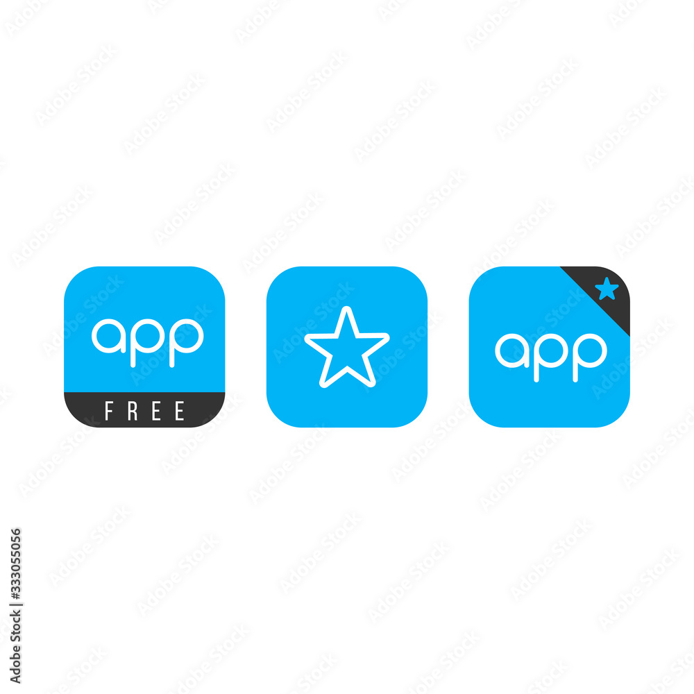 Poster blue app icon button template with shadow for internet sites, web user interfaces ui and application
