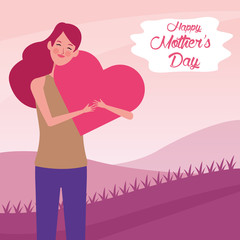 beautiful mother with heart character beautiful mothers day card