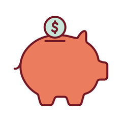 Isolated money piggy with coin line and fill style icon vector design