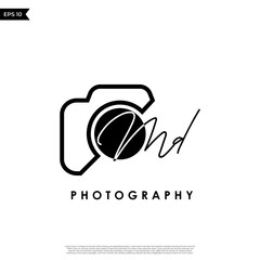 Initial Letter MD with camera. Logo photography simple luxury vector.