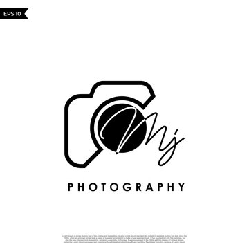 Initial Letter MJ with camera. Logo photography simple luxury vector.