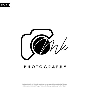 Initial Letter MK with camera. Logo photography simple luxury vector.