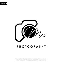 Initial Letter MU with camera. Logo photography simple luxury vector.