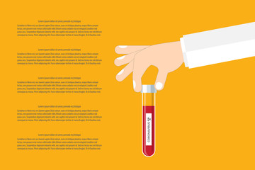 Coronavirus. Researcher hand holds a test tube with corona virus, analysis, or medicine to fight the epidemic.