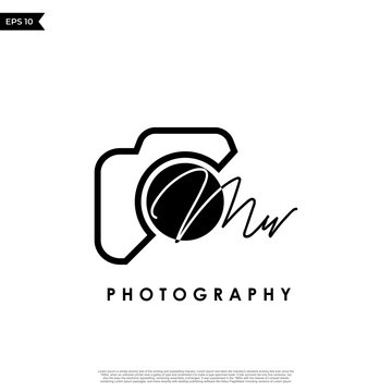 Initial Letter MW with camera. Logo photography simple luxury vector.