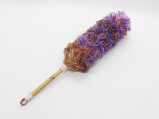 Colorful Fluffy Cute Feather Duster Synthetic Fabric Materials for Home Interior Cleaning Tools in White Isolated Background
