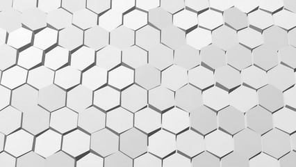Abstract white and gray hexagon background; honeycomb pattern; 3d rendering, 3d illustration