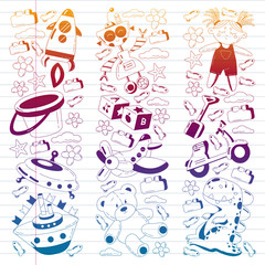Vector set with toys icons. Pattern for kindergarten, little children. Kids playing.