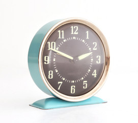 Blue retro alarm clock isolated