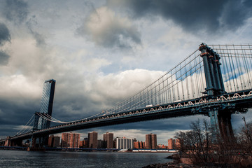 Manhattan Bridge, New York City. Wide angle View
