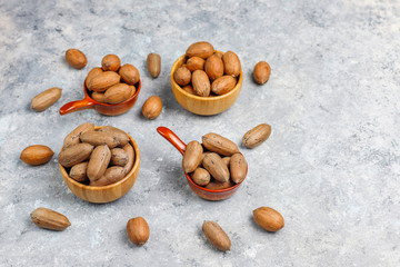 Pecan nuts on light background,top view