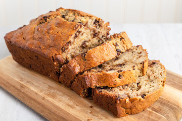 Freshly baked banana bread with walnuts and chocolate  chips