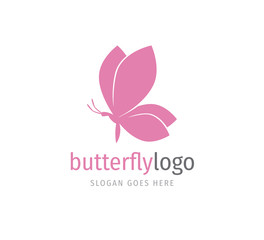 simple pink beautiful butterfly vector logo design open wings from side view