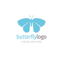 simple blue beautiful butterfly vector logo design open wings from top view