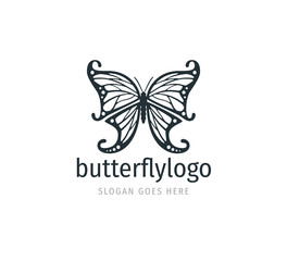 beautiful butterfly vector logo design with majestic detail feature on the open wings top view