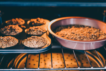 healthy vegan desserts, oatmeal muffins and cake made of oats cinnamon and almond milk