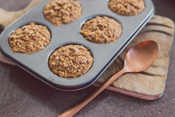 healthy vegan desserts, oatmeal muffins and cake made of oats cinnamon and almond milk