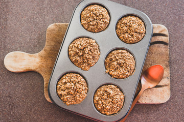 healthy vegan desserts, oatmeal muffins and cake made of oats cinnamon and almond milk