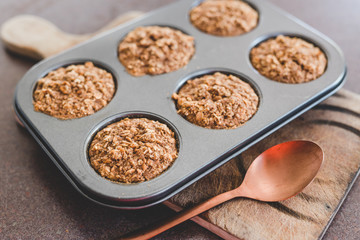 healthy vegan desserts, oatmeal muffins and cake made of oats cinnamon and almond milk