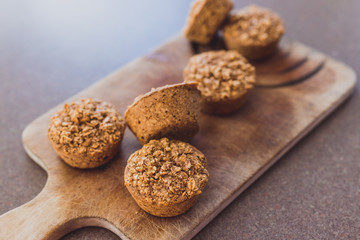 healthy vegan desserts, oatmeal muffins and cake made of oats cinnamon and almond milk
