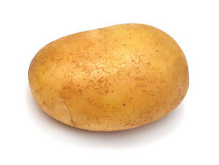 Young potato isolated on white background. Harvest new. Flat lay, top view