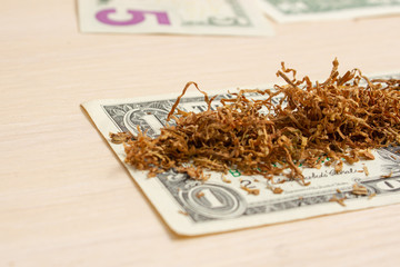 dollar with tobacco on a light tree