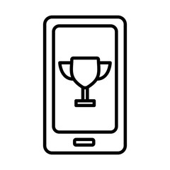 smartphone with trophy cup line style icon