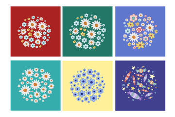 A set of flowers. Vector illustration of flowers. A set of bouquets. Flat illustration in cartoon style. Collection of floral designs. A collection of bouquets.