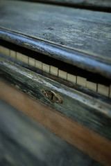 vintage piano blue and green close up