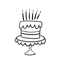 Birthday cake. Vector illustration in doodle style. Cake with candles. Holiday design. Birthday card.