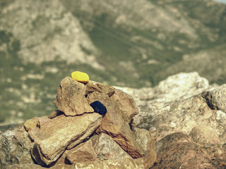 Follow way marked with yellow and blue stones.