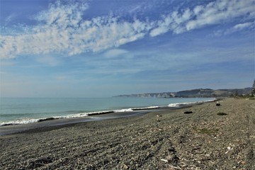 Deserted remote beach in New Zealand. Solitude of untouched beach