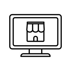 shopping store inside computer line style icon vector design