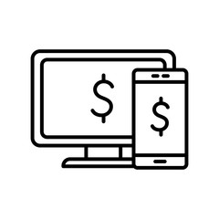 Isolated computer and smartphone with dollar symbol line style icon vector design