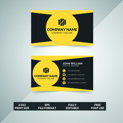 Clean Business Card Template with back and yellow color.