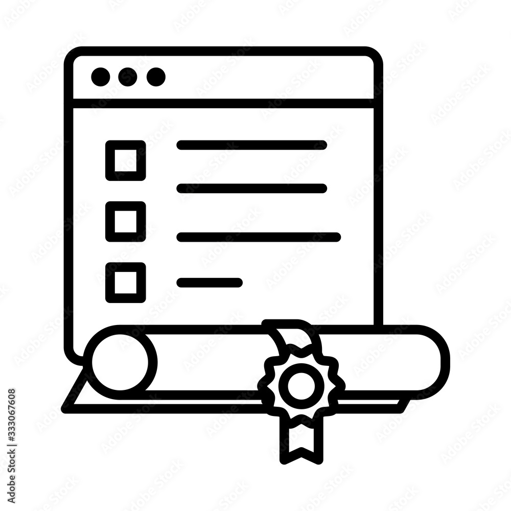 Poster template webpage with diploma line style icon