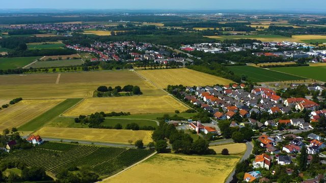 Aerial view of the city and castle Schloss Alsbach in Germany.  On a sunny day in Summer. 