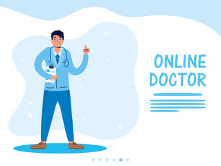 health online technology with doctor character