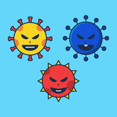 Corona Virus Angry Emoticon Flat Illustration