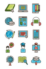 bundle of education online set icons