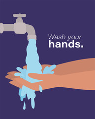 Hands washing under water tap vector design