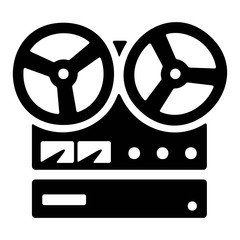 Vintage reel tape recorder icon. Retro stereo recorder symbol.