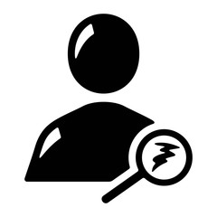 Search for contact icon. User silhouette with magnifying glass icon.