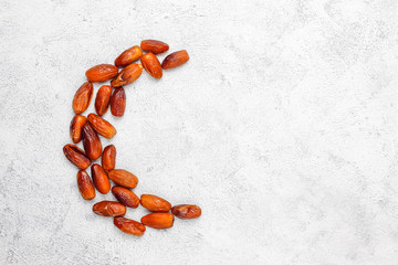 Beautiful bowl full of date fruits symbolizing Ramadan,top view