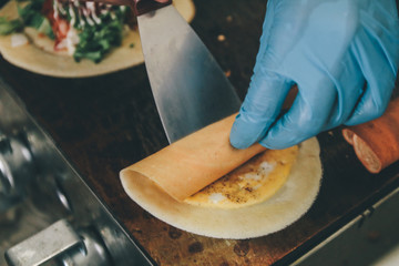 Thai traditional pancake with custard or egg call 