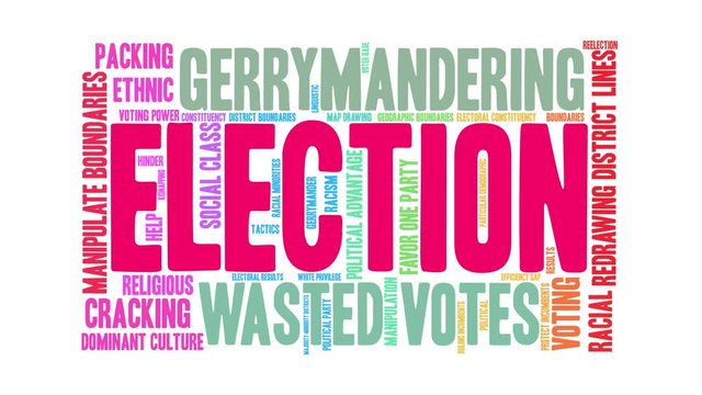 Election animated word cloud on a white background. 