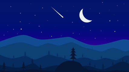 Obraz na płótnie Canvas night landscape with full moon and stars