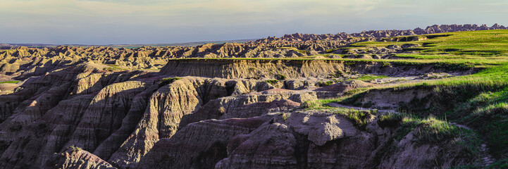 Panorama view of the South Dakota Badlands in United States of America. Summer in the USA. 
