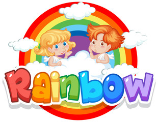 Obraz na płótnie Canvas Font design for word rainbow with rainbow in the sky background