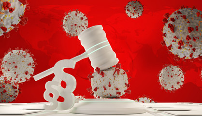 law, judge gavel symbolic virus cells. background 3d-illustration. elements of this image furnished by NASA